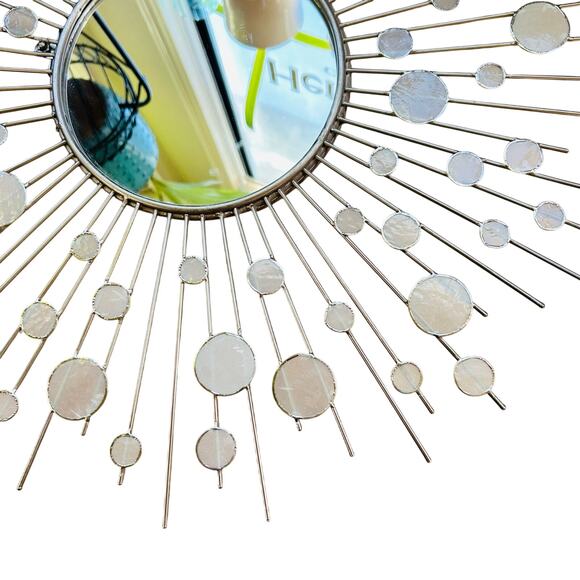 SUNBURST MIRROR silver w/ capiz shells - read - Picture 3 of 13